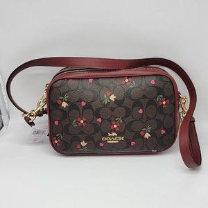 Coach Jes Crossbody in Signature Canvas with Heart Petal Print C7617 Brown Multi